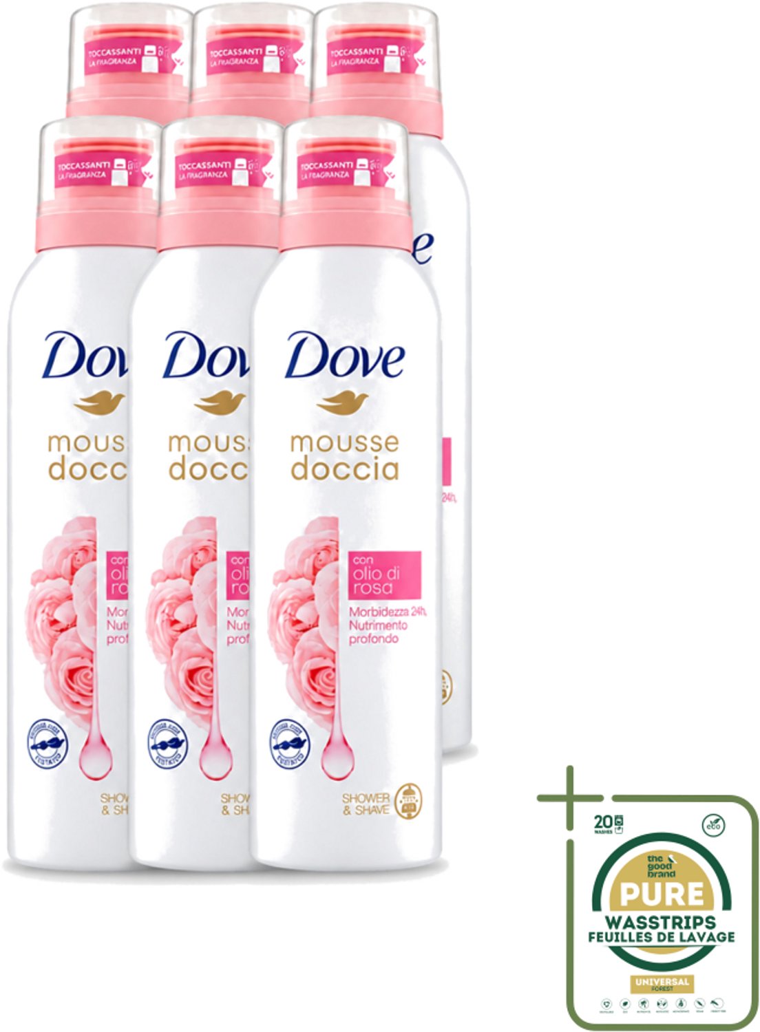6 x Dove – Douchefoam – Rose Oil – 200 ml - Wasstrips - Douchefoam - Rozenolie - Hydratatie - Zachte Mousse - Scheren Onder De Douche