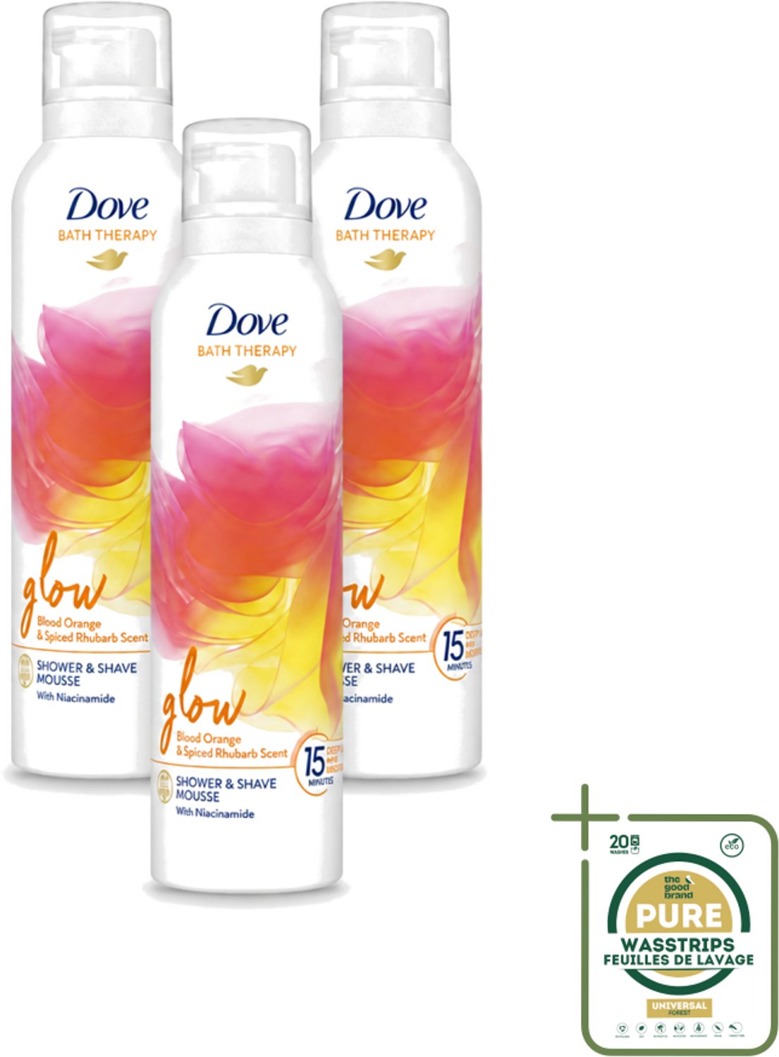 3 x Dove – Douche- & Scheerschuim – Bath Therapy Glow – 200 ml - Wasstrips - Douche En Scheerschuim - Huidverzorging - Niacinamide - Stralende Huid - Huidbarrière