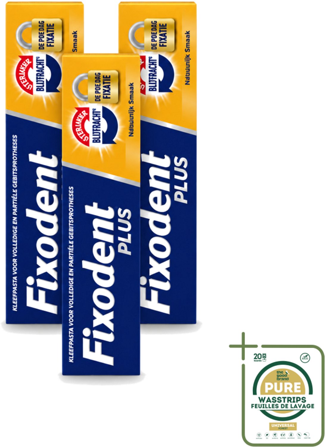 3 x Fixodent Plus – Kleefpasta – Dual Power – 40 g - Wasstrips - Kleefpasta - Kunstgebit - Bijtkracht - Fixatie - Kunstgebit Kleefpasta