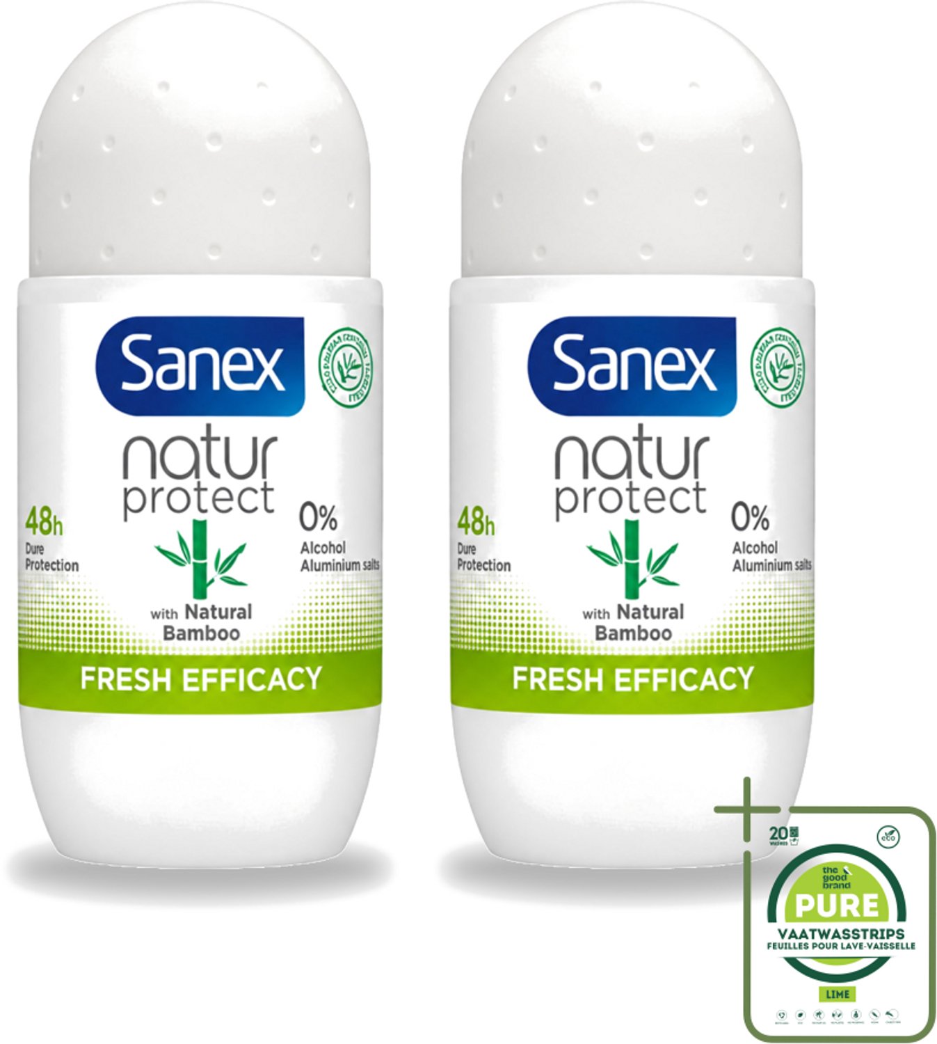 2 x Sanex – Deo Roll-on – Bamboo Fresh Efficacy – 50 ml - Grootverpakking - Vaatwasstrips - Deodorant Roll-on - Bamboe Geur - Natuurlijke Frisheid - Huidcomfort - Geurcontrole