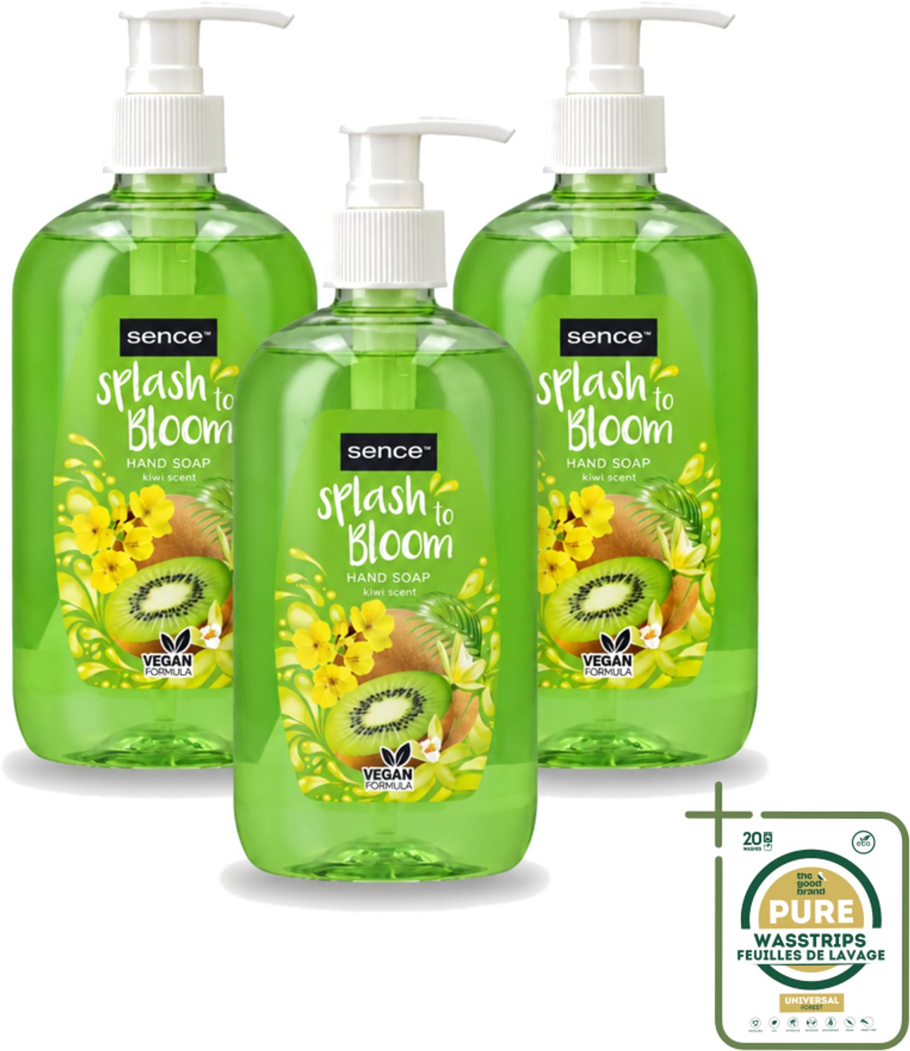 3 x Sence – Handzeep – Splash To Bloom Kiwi – 500 ml - Wasstrips - Handzeep - Handwas - Kiwi Geur - Hygiëne - Huidverzorging