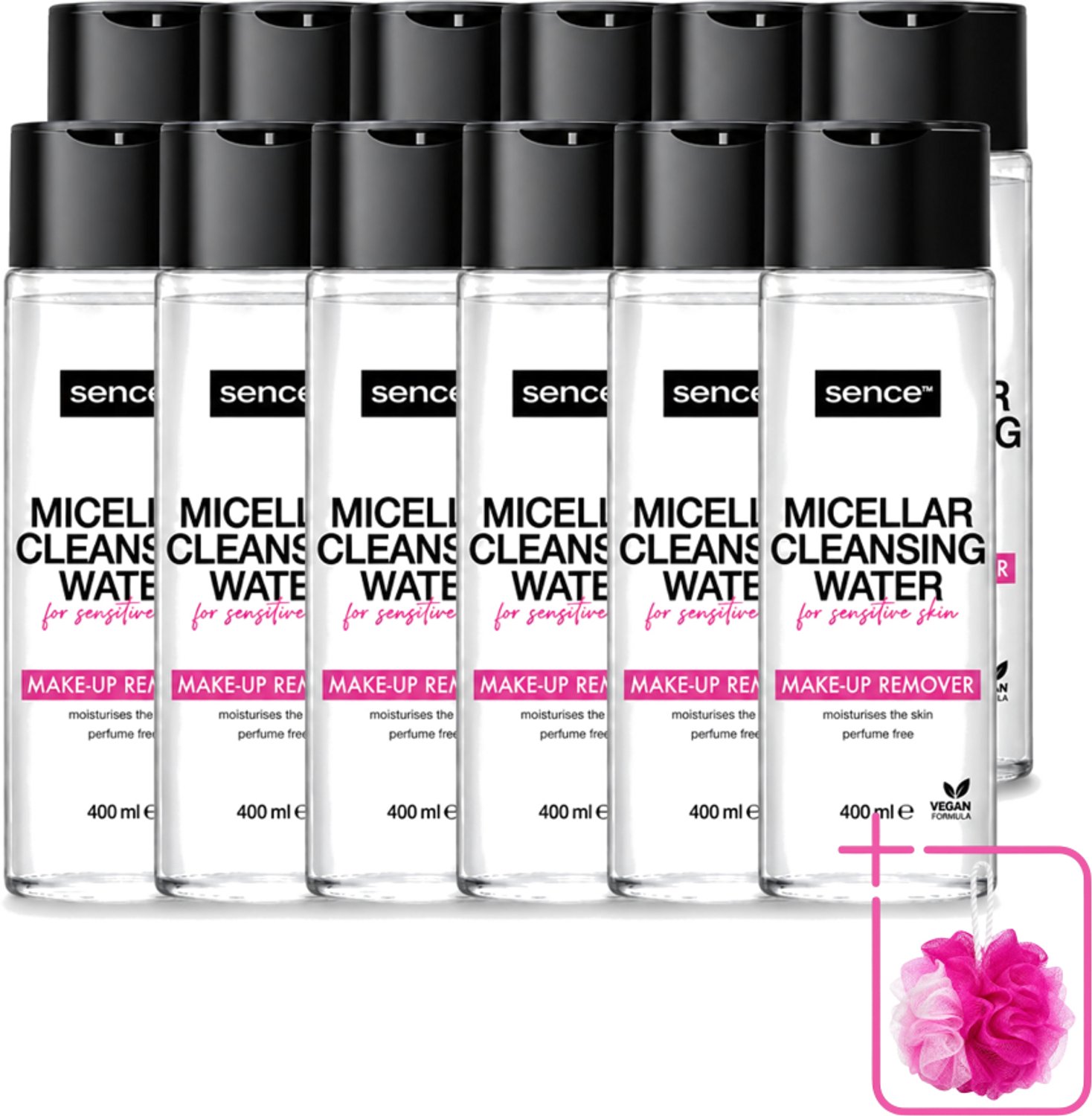 12 x Sence - Gevoelige Huid - Micellair Water - Make-up Remover - 400 ml - Bulkverpakking - Gevoelige huid - Douchemop - Make-up verwijderen