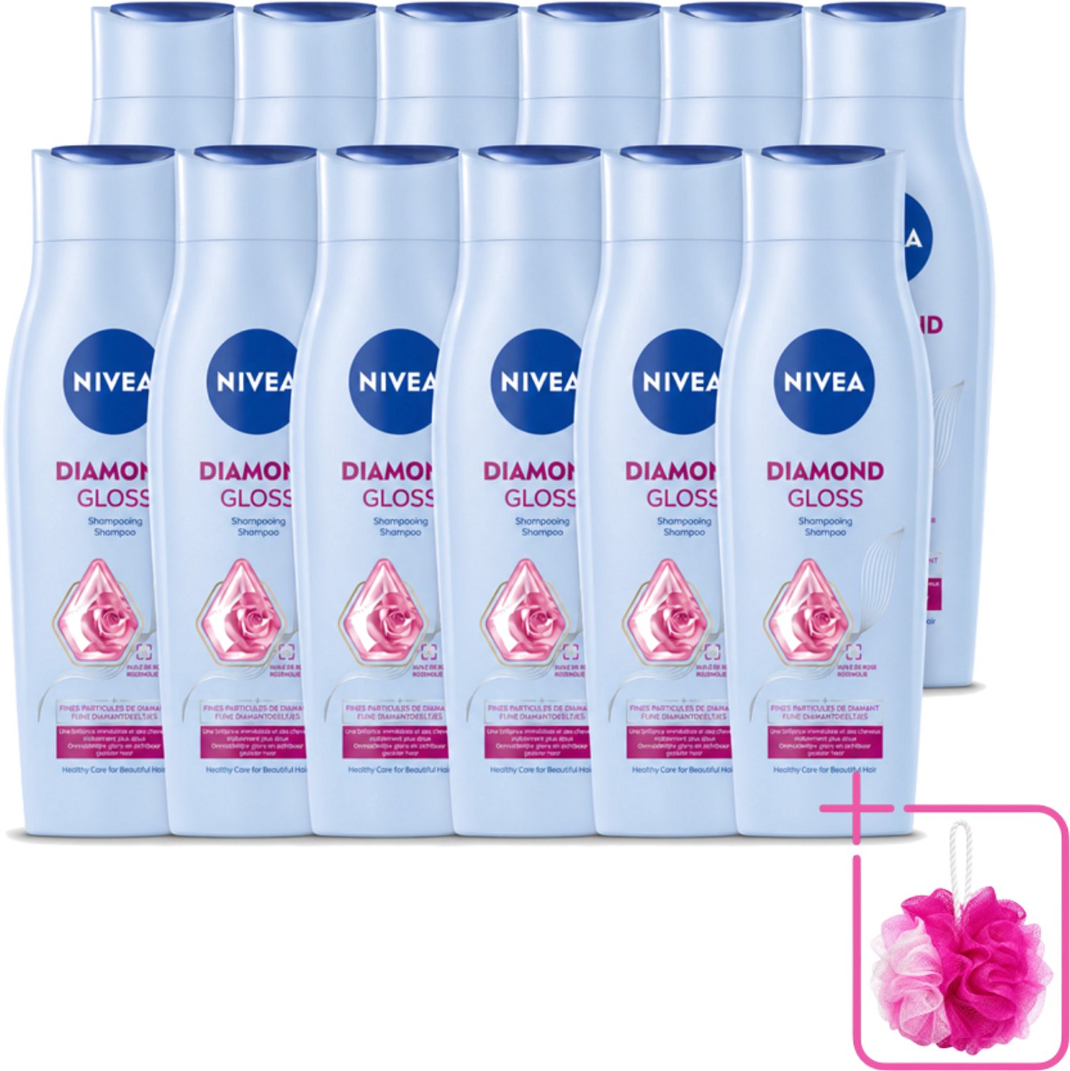 12 x Nivea - Shampoo - Diamond Gloss - 250 ml - Bulkverpakking - Diamanten glans - Douchemop - Haar verzorging
