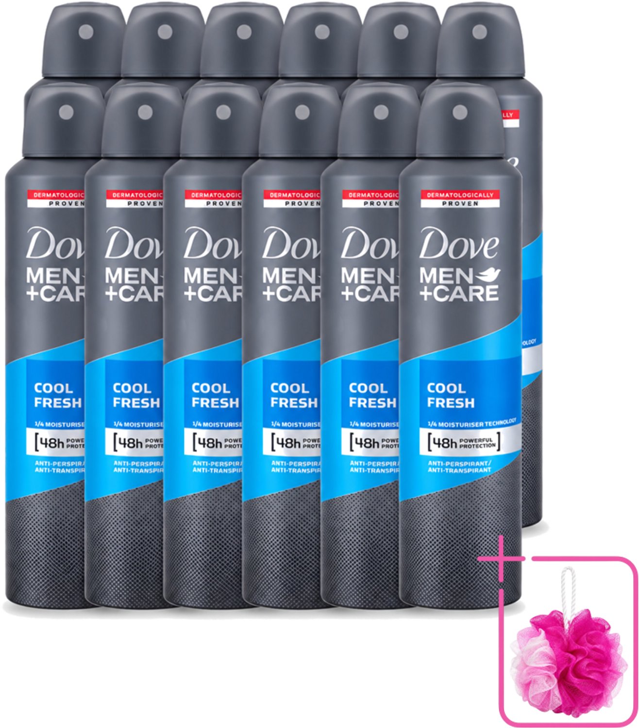 12 x Dove - Deodorant - Spray Men+Care Cool Fresh - Verfrissend en langdurige bescherming - 250 ml - Bulkverpakking - Deodorant spray - Douchemop - Zweetgeur