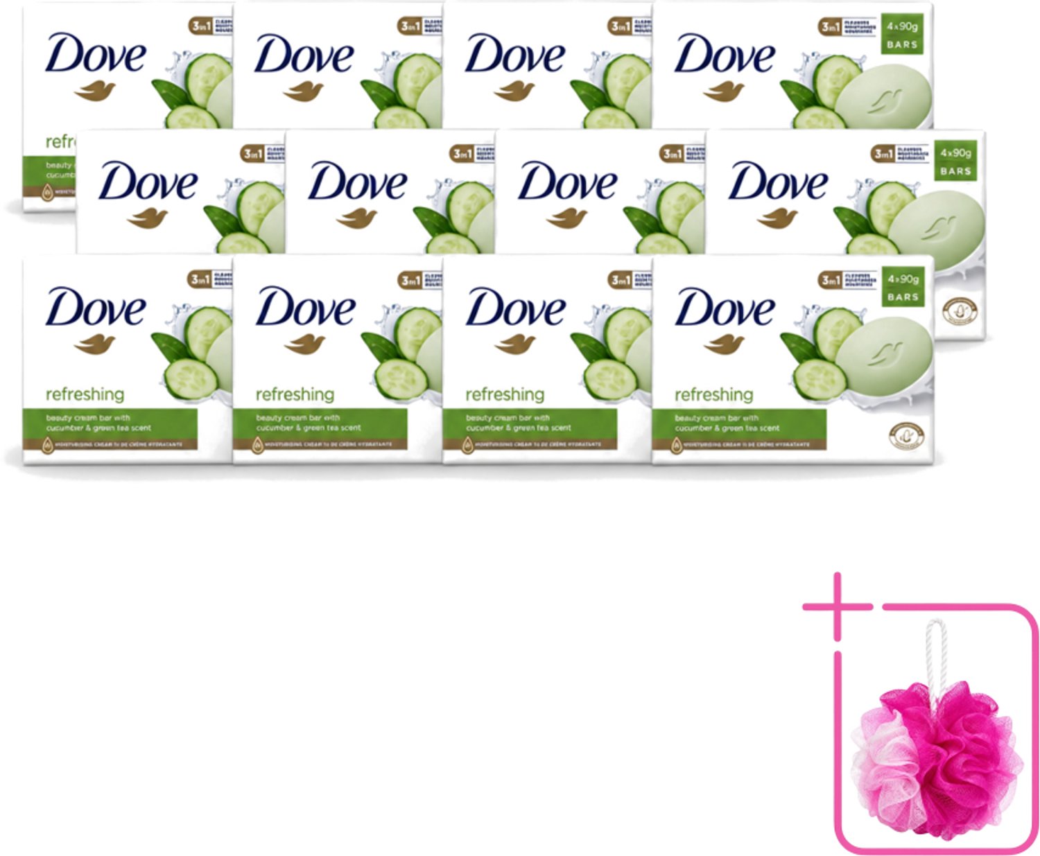 12 x Dove - Zeep - Go Fresh Touch - Komkommer & Groene Thee - Verfrissend - 4 x 90 gram - Bulkverpakking - Dove Zeep - Douchemop - Go Fresh Touch
