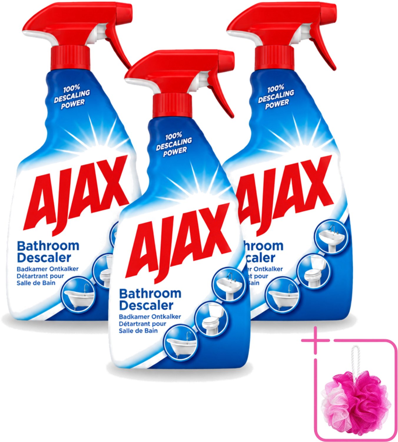 3 x Ajax - Badkamer Ontkalker Spray - Verwijdert Hardnekkig Kalk - 750 ml - Bulkverpakking - Badkamer ontkalker - Douchemop - Ontkalker spray
