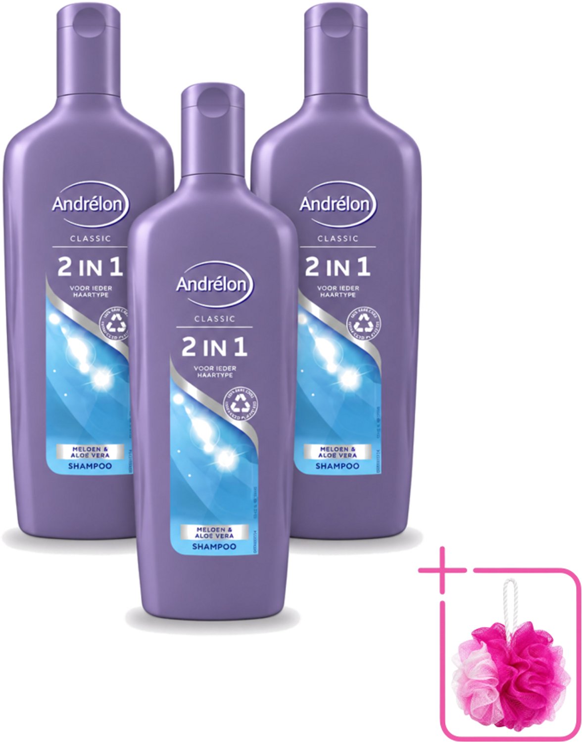 3 x Andrélon - 2-in-1 - Shampoo - Voor Snel & Effectief Wassen - 300 ml - Bulkverpakking - 2-in-1 shampoo en conditioner - Douchemop - Snel wassen