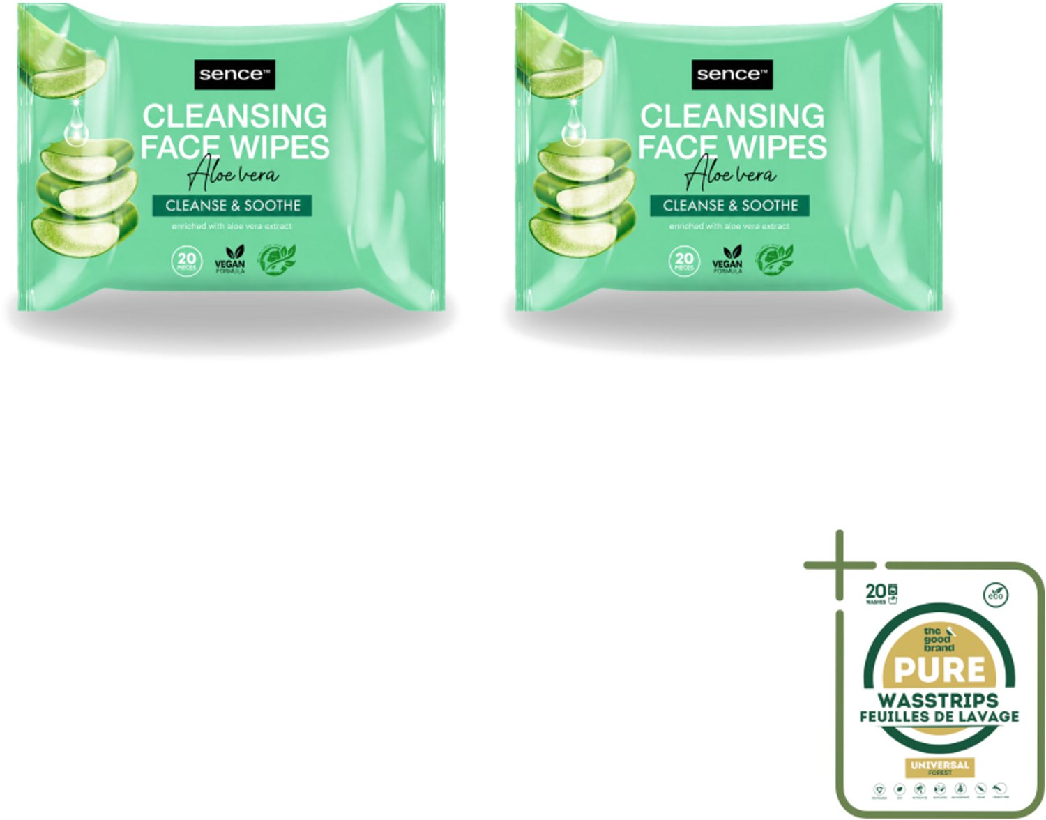 2 x Sence - Aloë Vera - Gezichtsreinigingsdoekjes - Verzachtend - 20 Doekjes - Wasstrips - Gezichtsreinigingsdoekjes Aloë Vera - Reinigingsdoekje Aloë Vera - Gezichtsreiniging Aloë Vera - Doekjes Voor Gezicht - Gezichtsdoekje Aloë Vera