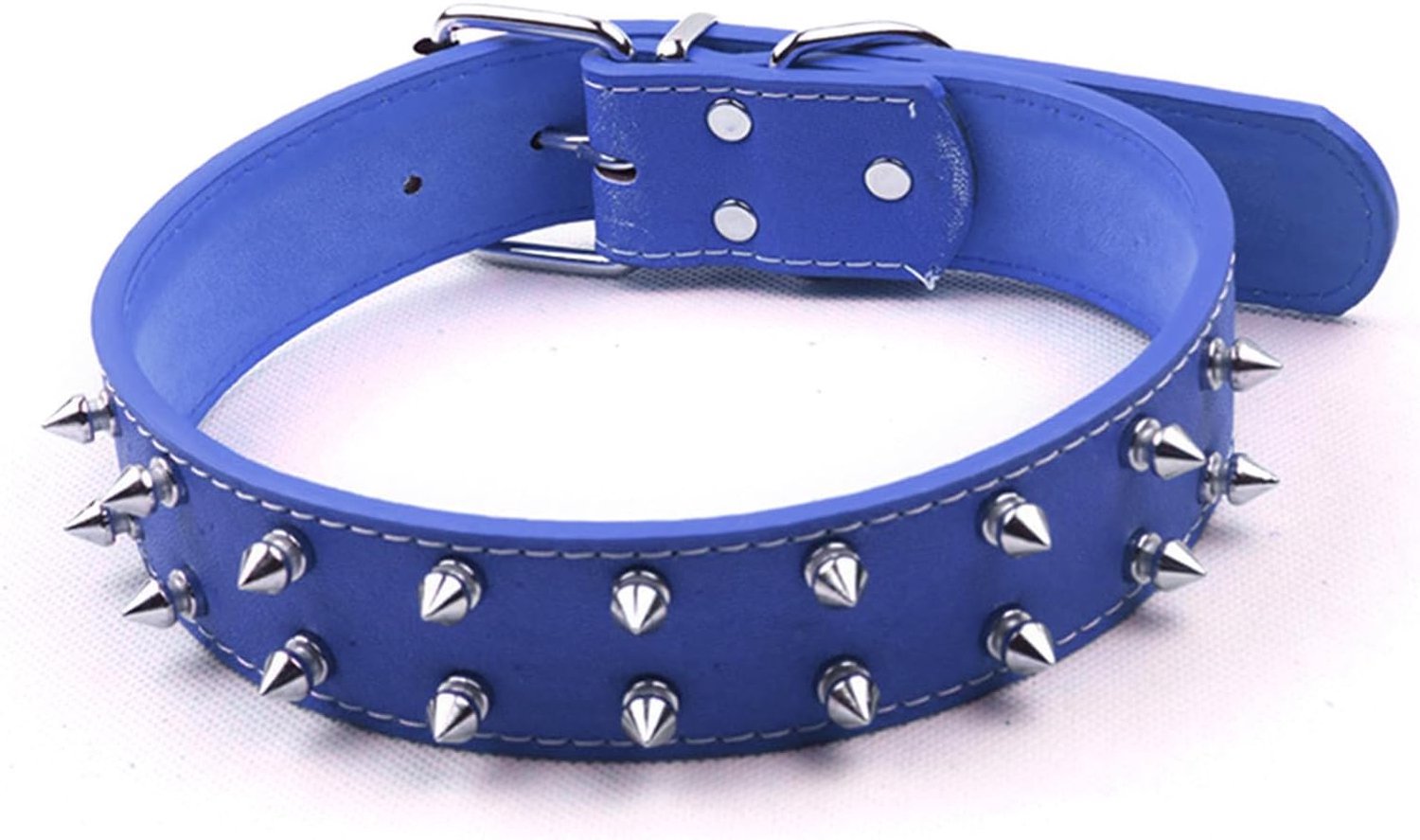 Modieuze Halsband met Klinknagels en Spikes voor Huisdieren in Punkstijl, Duurzame PU-leren Halsband voor Middelgrote Tot Grote Honden (Blauw)
