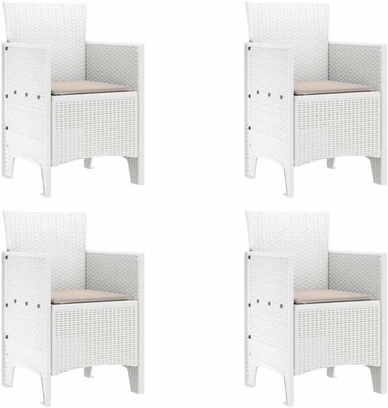 Poly rotan tafel stoelen tuin eetgroep 5 stuks wit met zitkussen — afbeelding 5