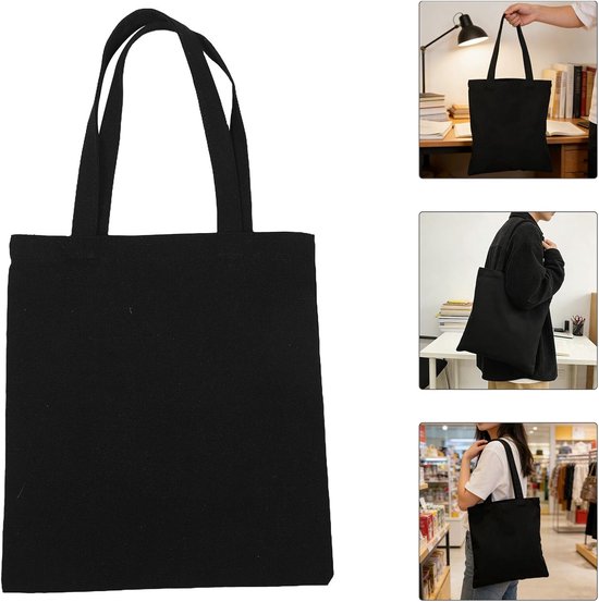 6 Stuks Zwarte Canvas Draagtas Herbruikbare Zomerreistas met Capaciteit voor DIY Schilderen Sublimatie Borduren Boodschappen Creatieve Kunstprojecten — afbeelding 5