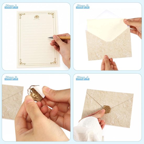 35 stuks briefpapier met envelop, 15 schrijfpapier met 10 enveloppen A5, 10 waszegels, zelfklevend, voor liefdesbrieven, huwelijksuitnodigingen, bedankkaarten, wenskaarten — afbeelding 5