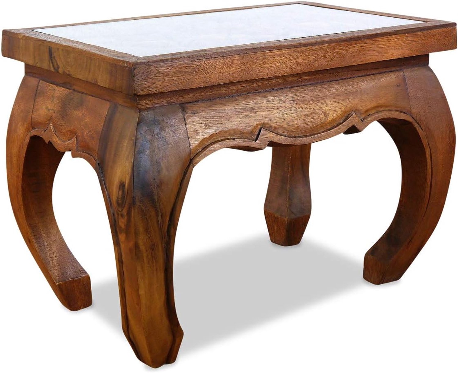 livasia Opiumtafel met snijwerk, Bijzettafel, Nachttafeltje, duurzaam en handgemaakt, 38x58x41cm (Bruin)