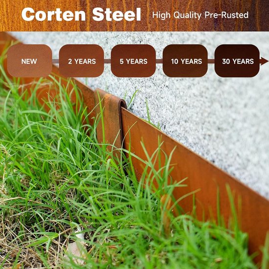 Cortenstaal Landschapsranden-4.5" H X 40" L Metalen Tuinrand-33FT-Landschap Gazonranden 10 Stks-No-Graven Hamer Heavy Duty Stalen Rand-Buigbare Grensstroken voor Gazon Yard GJWCVL-10 Clips — afbeelding 4