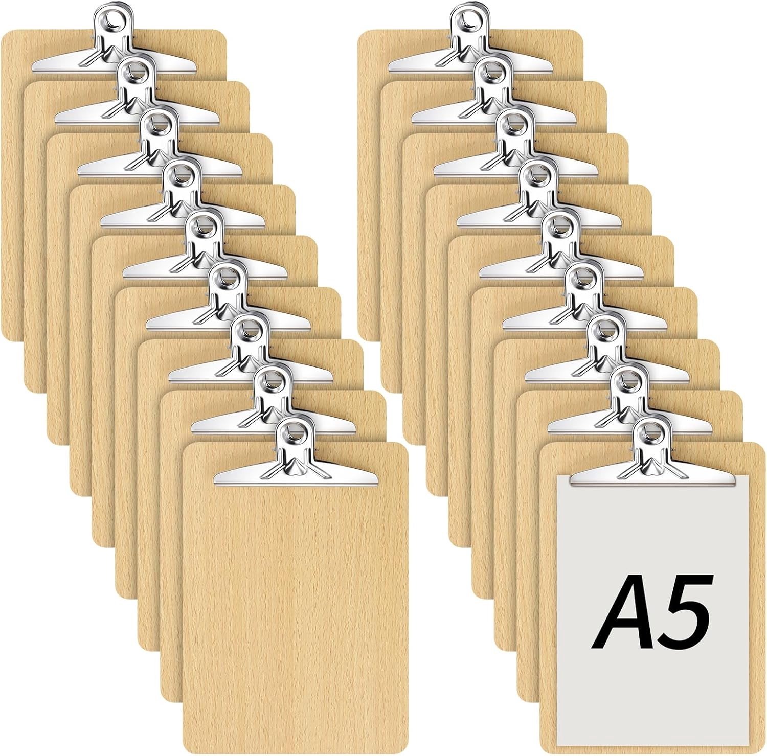 Set van 20 A5 Clipboard met houten en metalen clips, ideaal voor kantoor en restaurant, 24x17cm