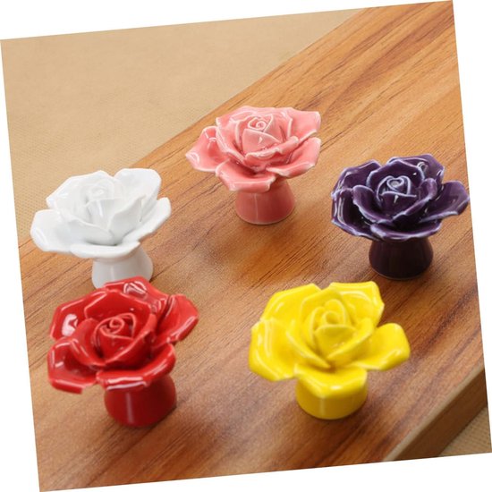 6 Stuks Rose keramische handvat witte roze knoppen geborsteld goud bloemen lade trekhendel kastdeur handgrepen deurklink Kast trek handgrepen garderobe handvat deurkrukken keramiek — afbeelding 3