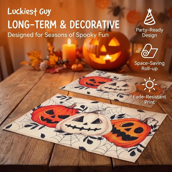 4 Stuks Delige Halloween Placemats met Pompoen Spinnenweb Print Herbruikbare Polyester Tafeldecoratie voor Feestelijke Eettafels Keukentafels Eenvoudig Schoon Maken — afbeelding 2
