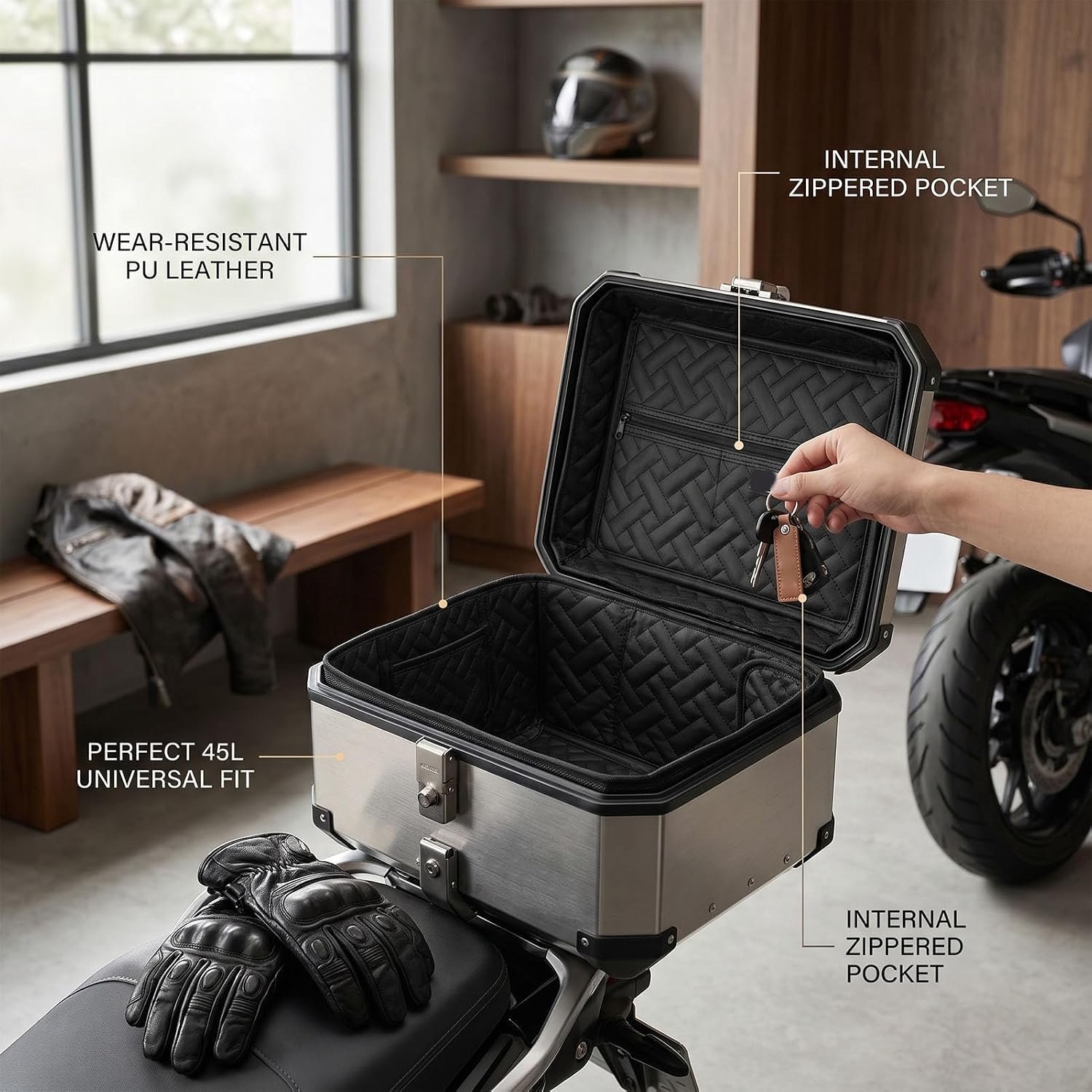 Motorcycle Top Case Binnenvoering voor 45L Koffers, Universele