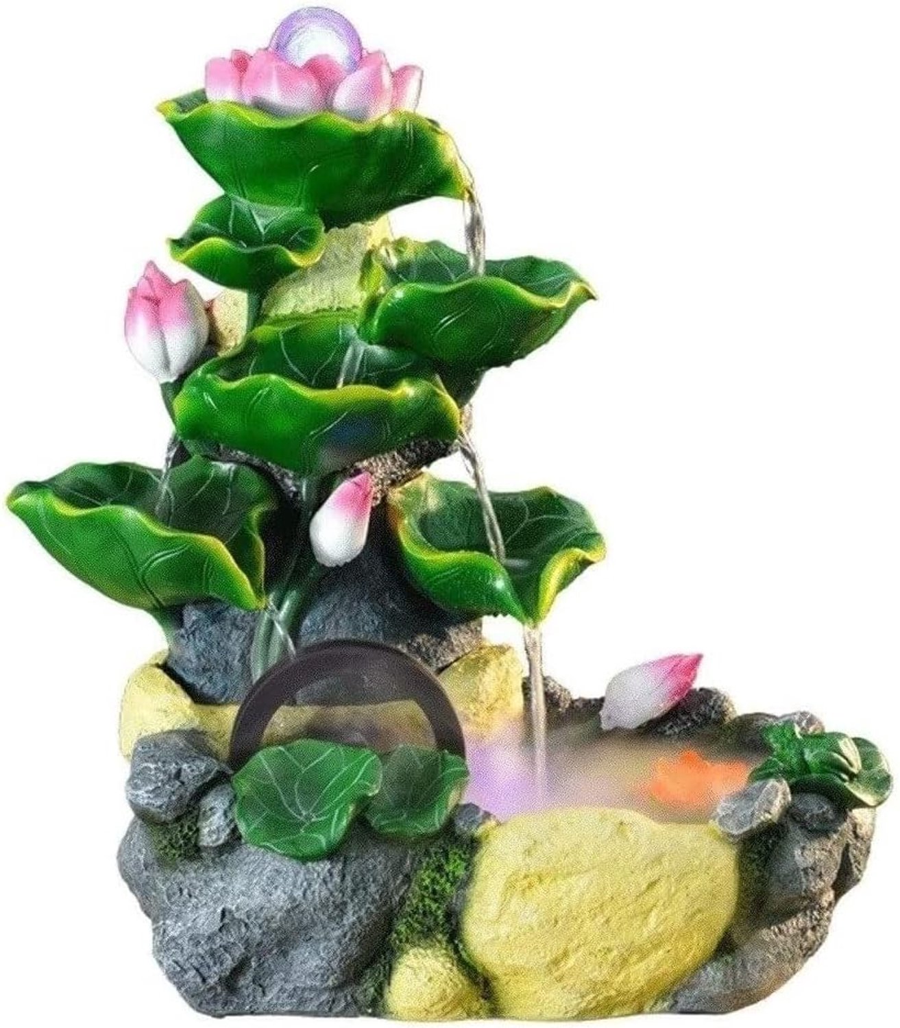 Binnenfonteinen Creatieve Tafelblad Fontein Desktop Fontein Hars Fontein Lotusblad Laag Cascade Waterval Aquarium Kantoor Decor Gift: Tafelfonteinen(Small With Atomizer)