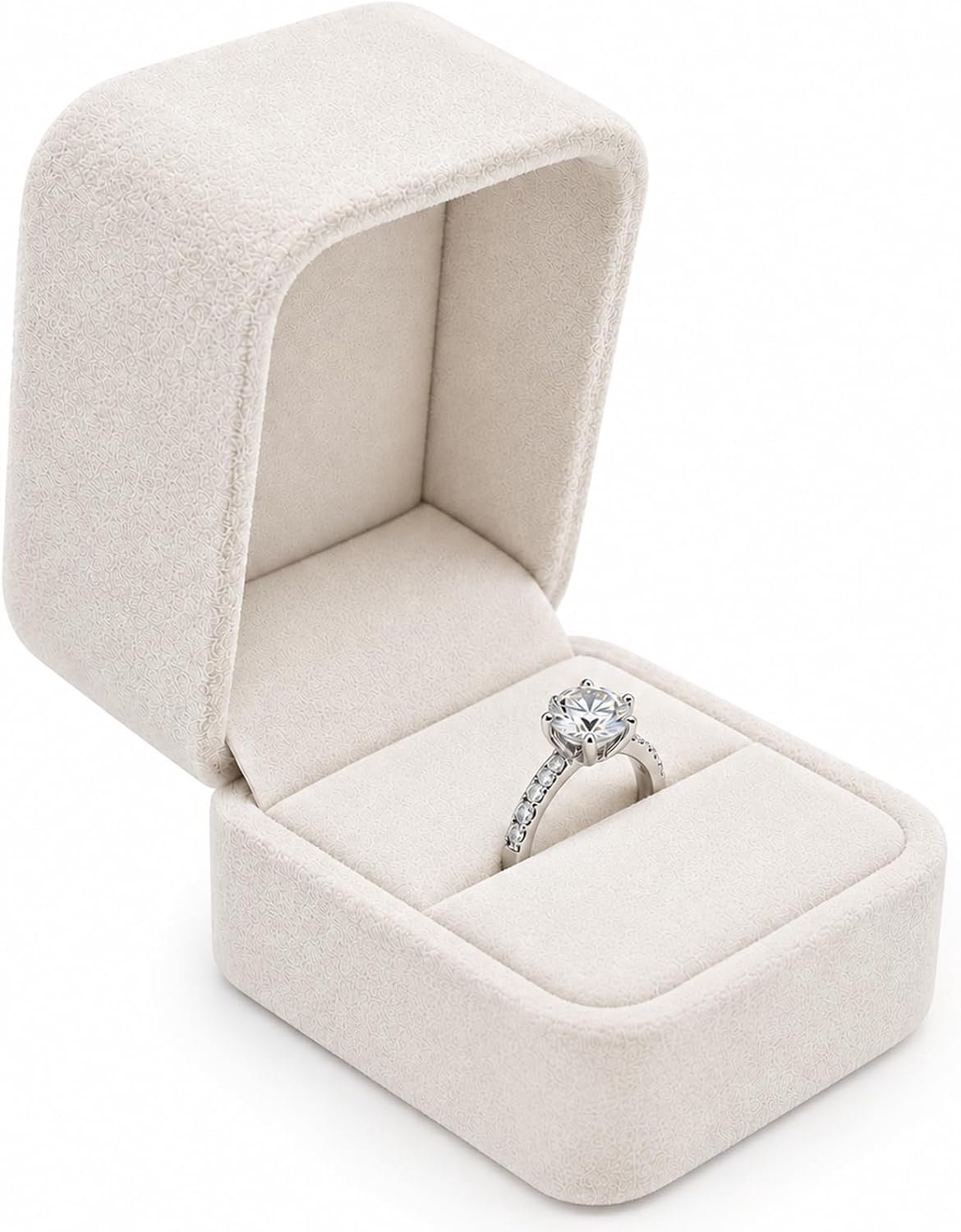 Witte fluwelen doos, ringdoos, voor verloving, bruiloft, aanzoek, verjaardag, Valentijnsdag