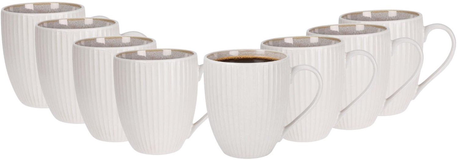 Siaki Koffiemokken Roman Pilars - 8x - wit - 400 ml - drink mokken - bekers - kopjes - keramiek - koffietas