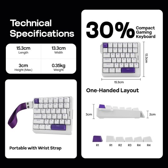 One Hand Hall Effect Gaming Toetsenbord met 8K Polling, 0.125ms Reactietijd en RGB Verlichting voor PC/Mac — afbeelding 4