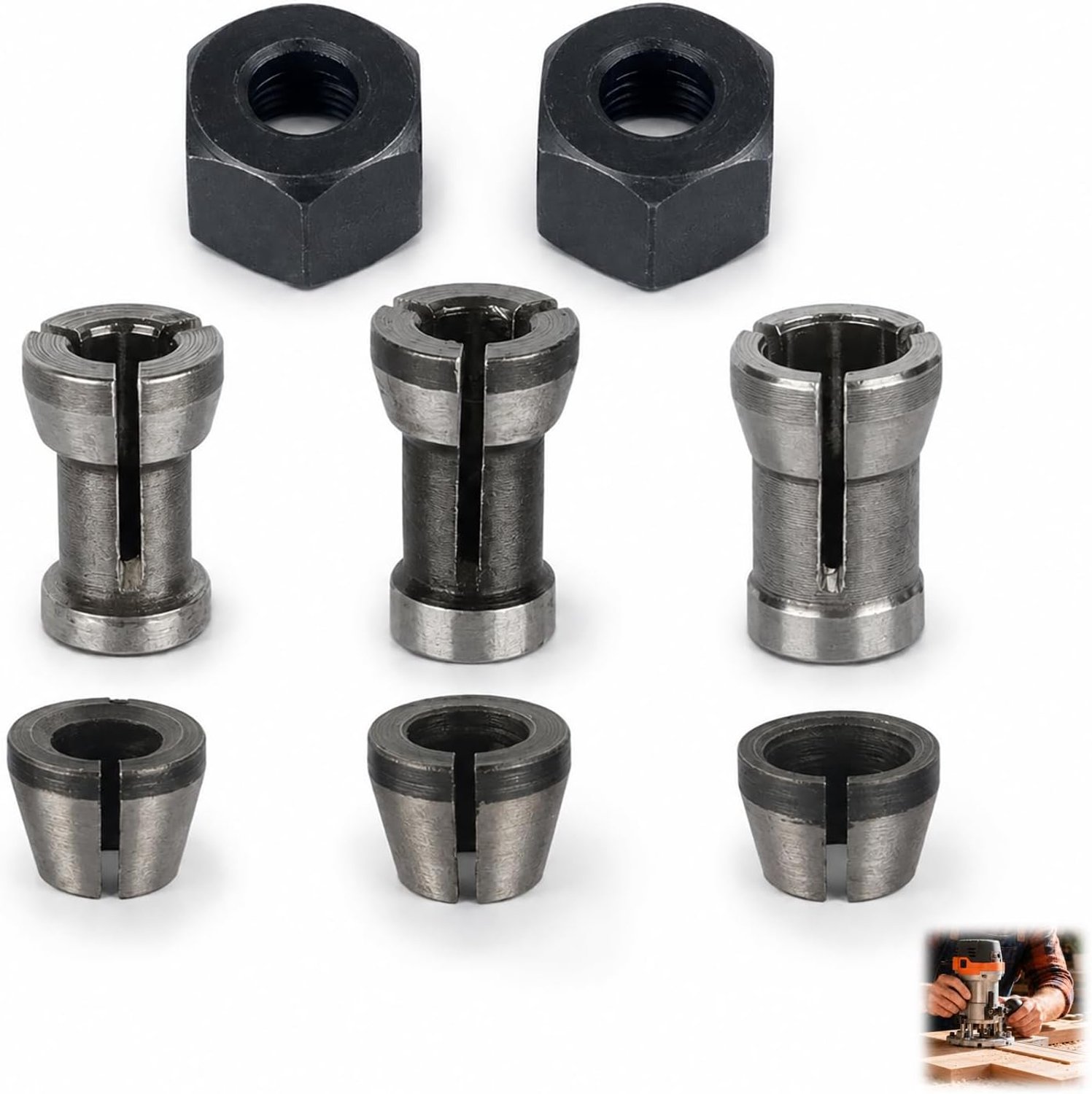 Freestangadapter 6 mm, 6,35 mm, 8 mm - 8 stuks - voor houtfrezen - ideaal voor precisiewerkzaamheden - Vemera