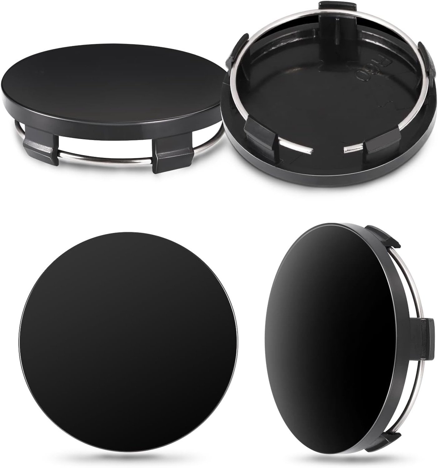 Set van 4 universele wieldeksels 60 mm, gepolijste afwerking, zwart, geschikt voor diverse voertuigen