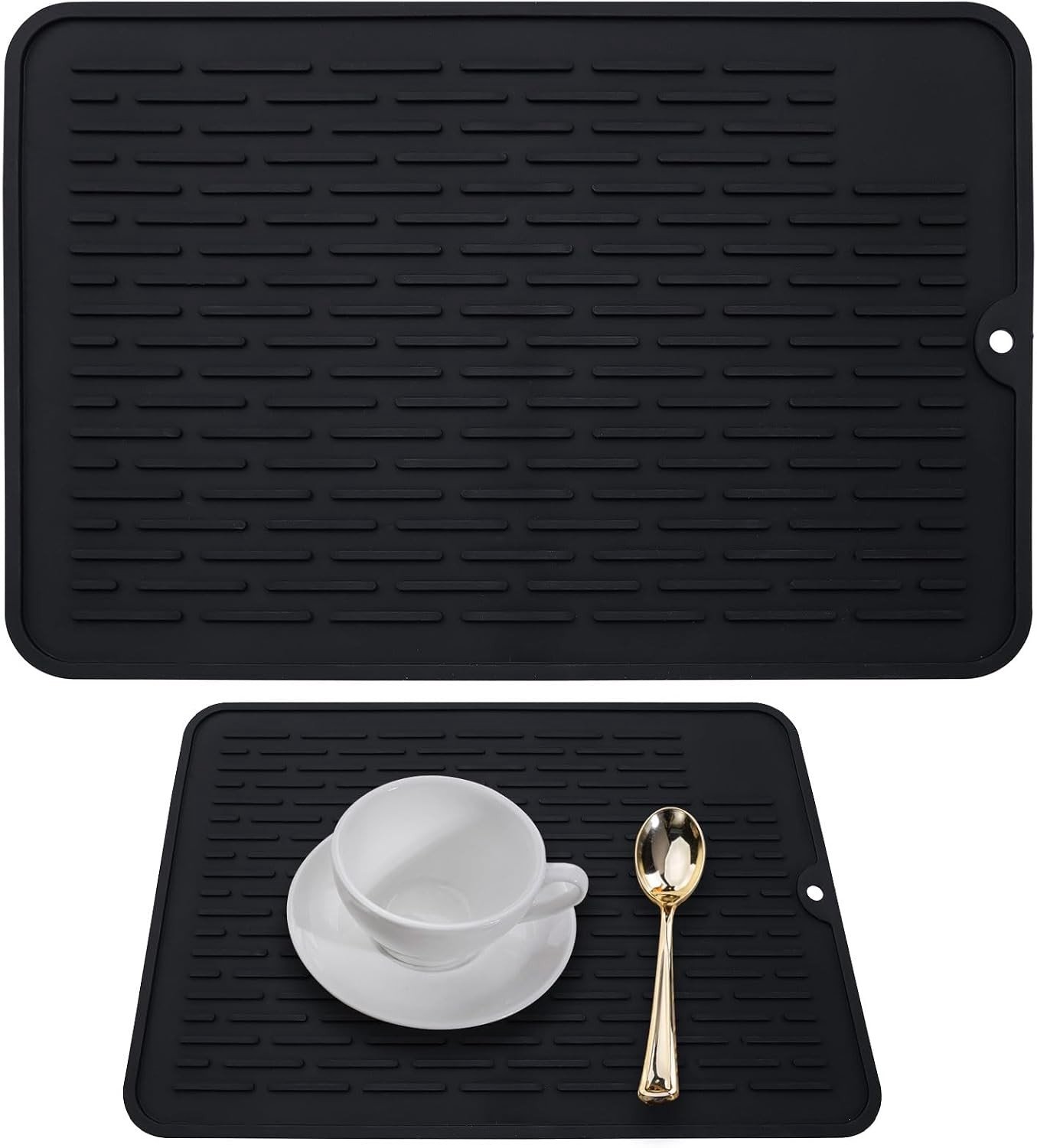 Droogmat voor Keuken, 30 × 20 cm, Lekmat, Antislip, Warmtebestendig, Voor Servies en Afwas, Zwart