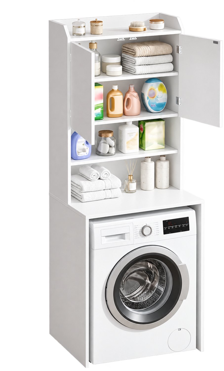 Prime Home Wasmachinekast - Wasmachine kast - Badkamerkast - Toiletkast - 2 open planken - Verstelbare planken - Modern - 185 x 65 x 50cm - Wit