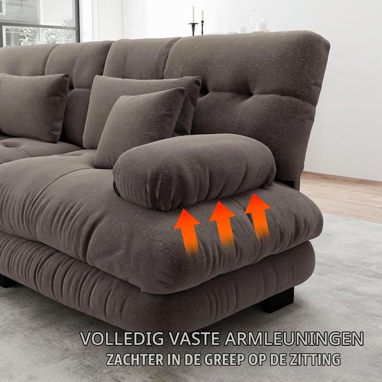 Cloud Chenille 2-zits hoekbank met voetenbank en kussens, modulaire woonkamer bank met brede armleuningen, diepe zitting, zachte bekleding, moderne L-sofa voor woonkamer, appartement, bruin — afbeelding 2