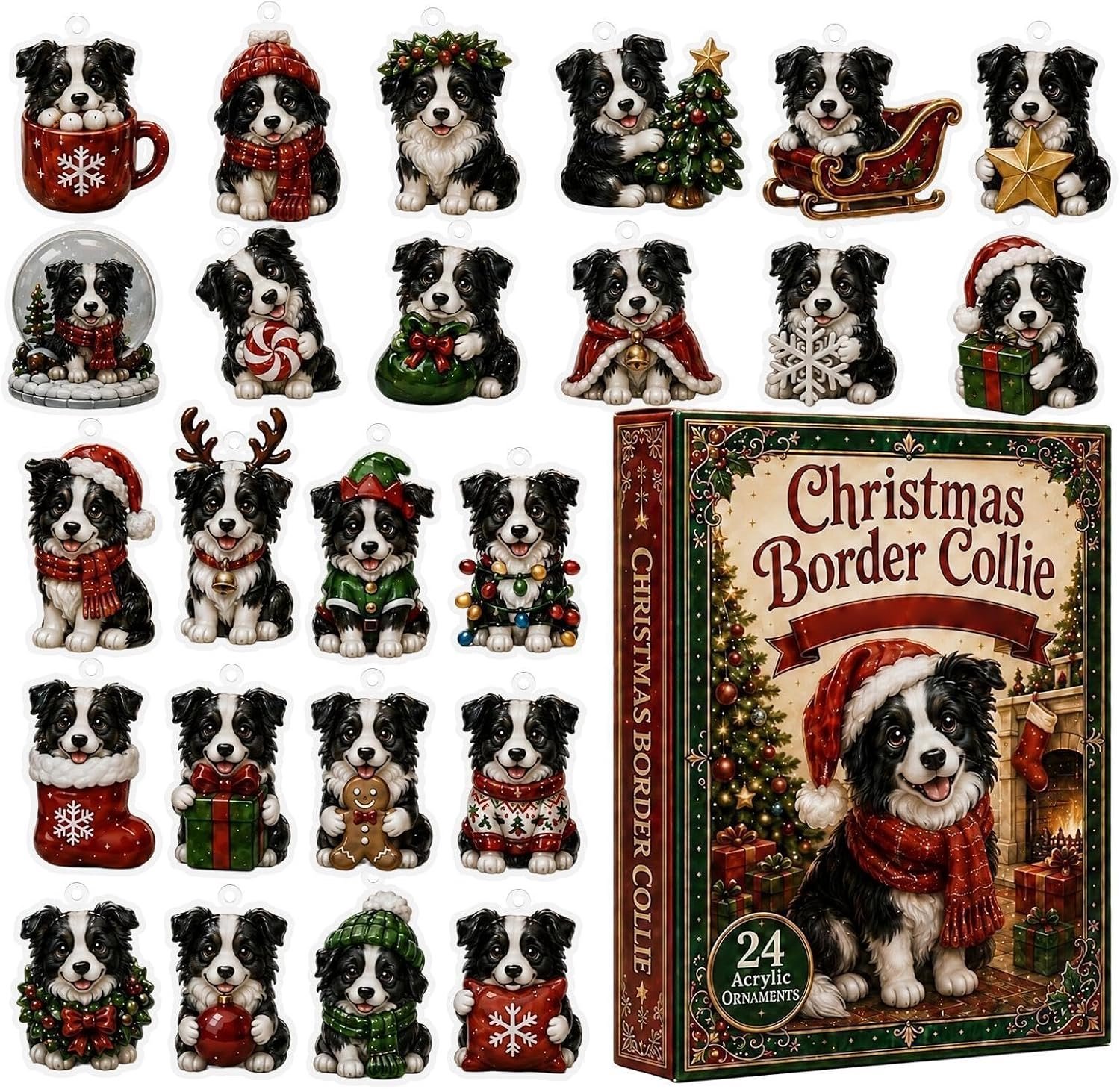 2026 Kerstkalender Hond Advent 24-Dagen 2D Acryl Decor