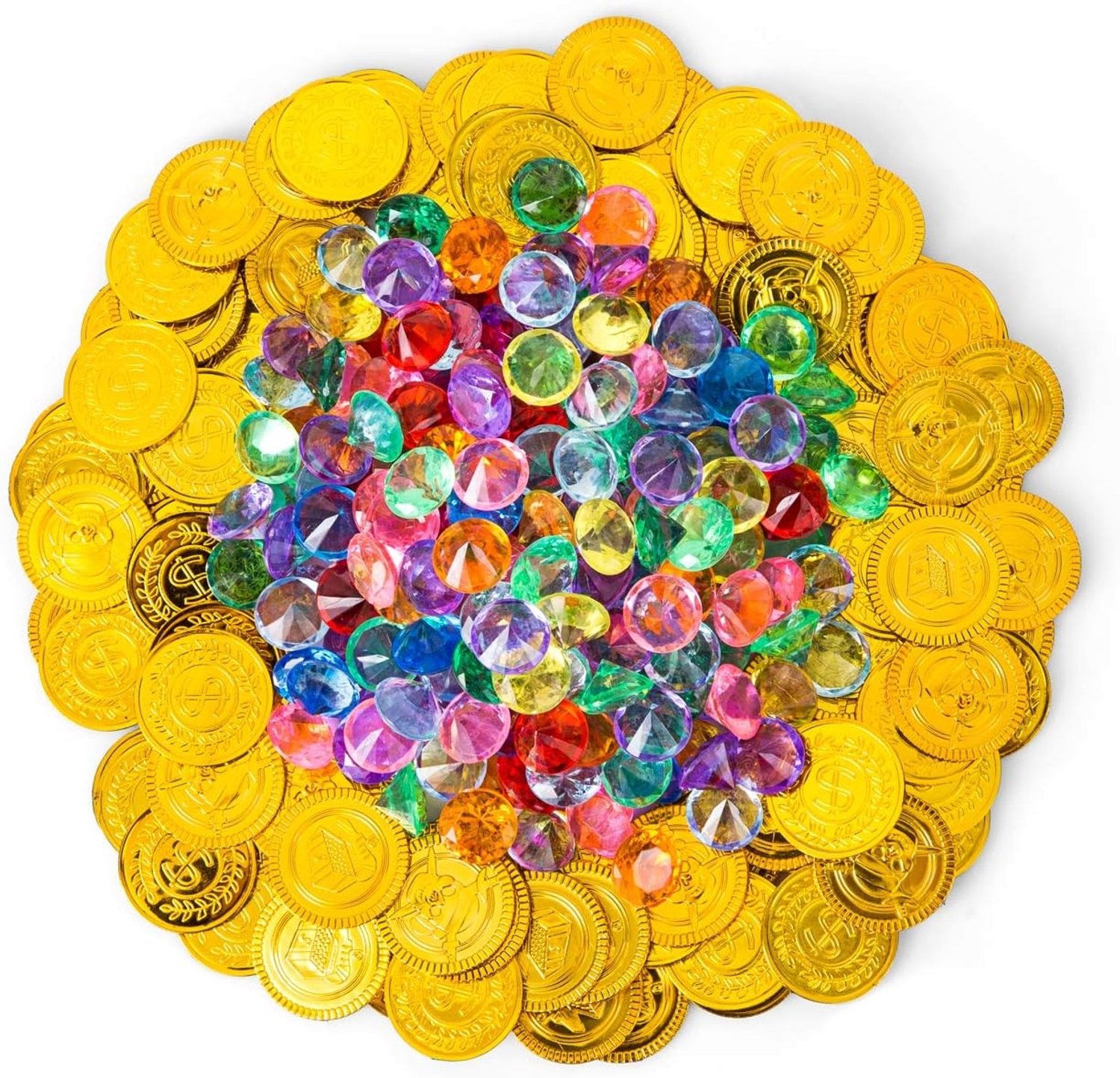 Kesote 300 x Pirate Treasure Toys for Children, 100 Gold Coins + 200 Gems, Pirate Decoration for Children's Birthday Party, Gift