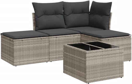 Poly rattan duurzaam weerbestendig 5 delig lichtgrijs — afbeelding 3