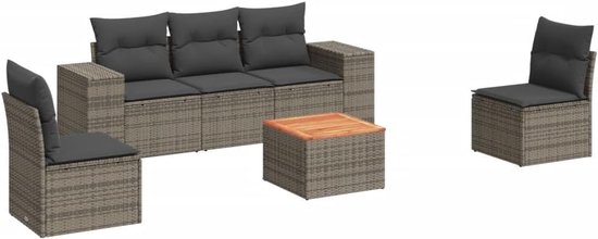 Poly rattan weerbestendig loungeset grijs 6 delig — afbeelding 3