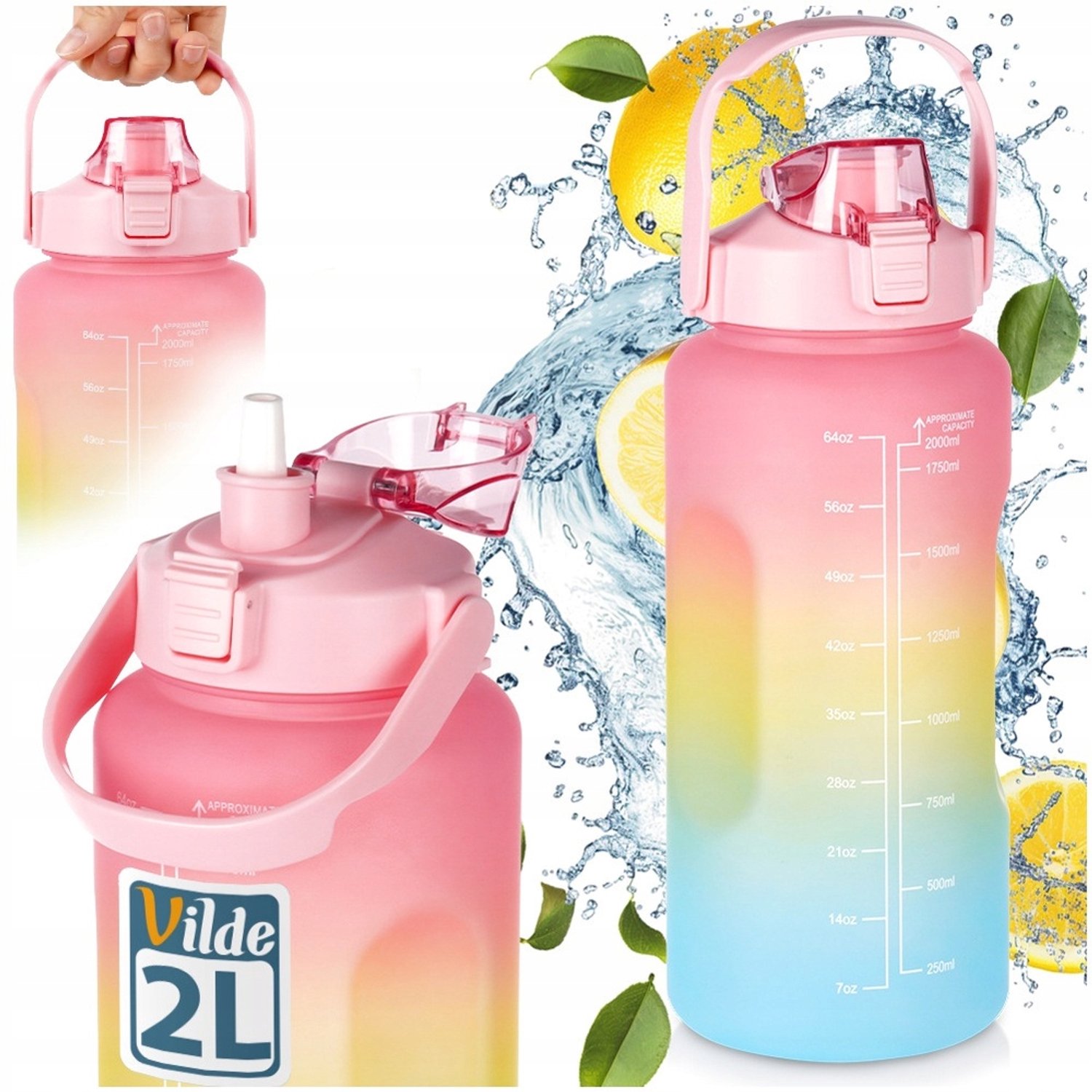 Vilde Regenboog Waterfles 2L met Rietje & Maatstreep