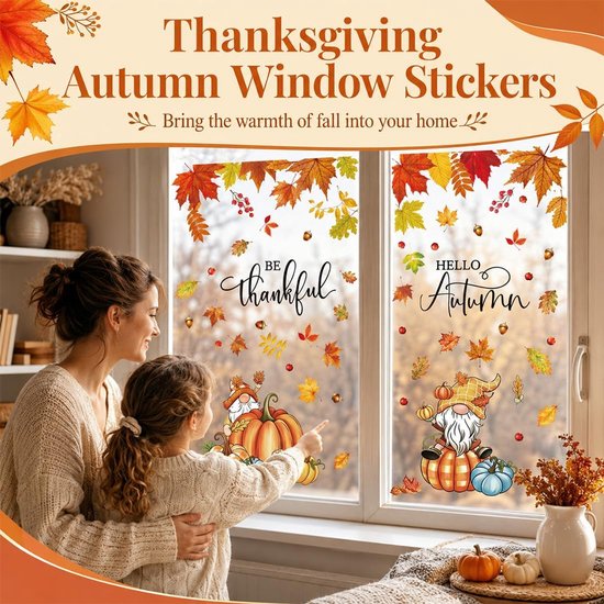 57 Stuks Herfst Raamstickers, Raamstickers Herfst Herbruikbare, Dubbelzijdig, Statische Decoratie voor Ramen/Etalages — afbeelding 2