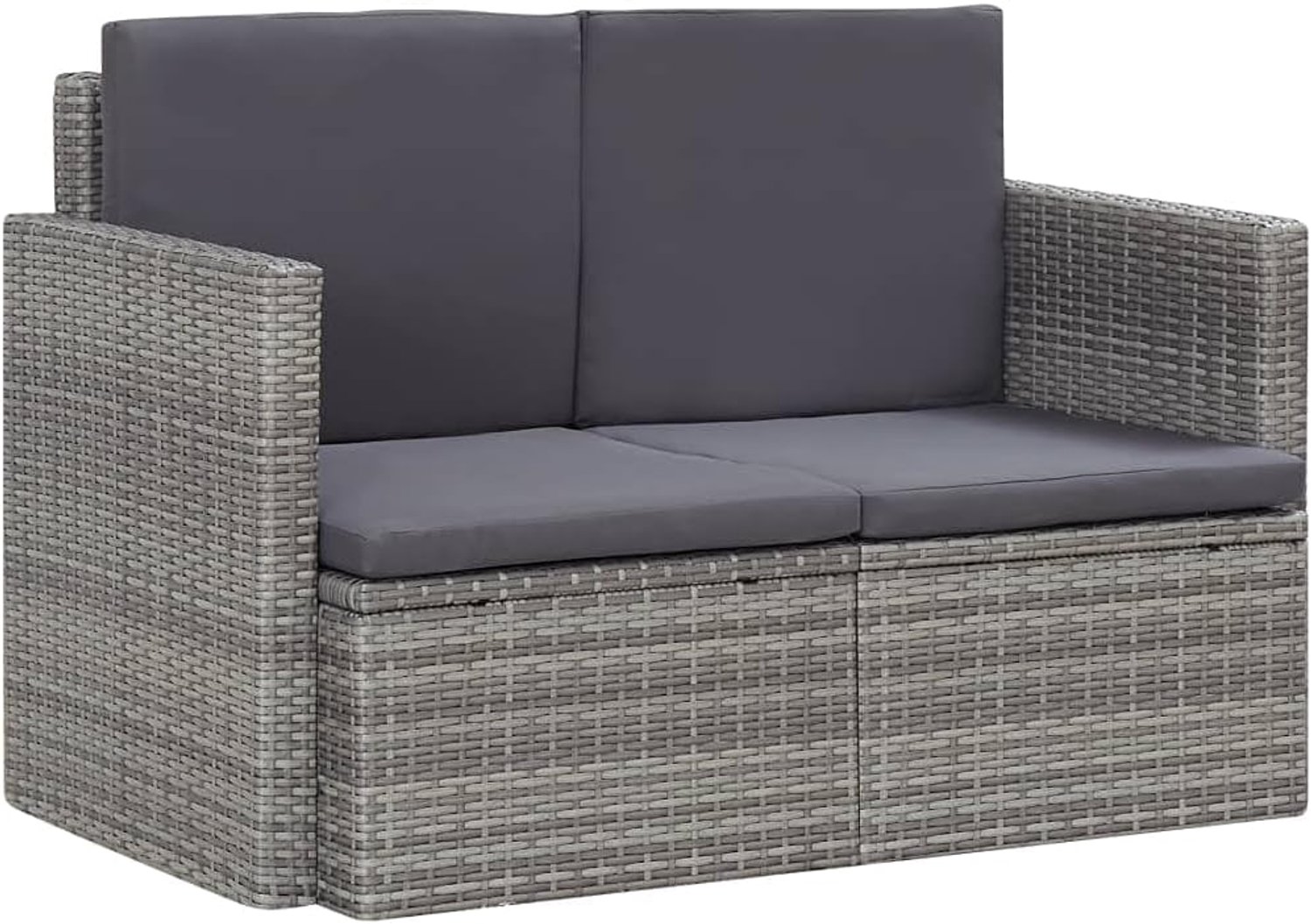 2-zitsbank met kussen, bank met rugleuning, buiten, terras, tuin, park, balkon, buiten, kunstrattan, grijs, 118 x 65 x 74 cm