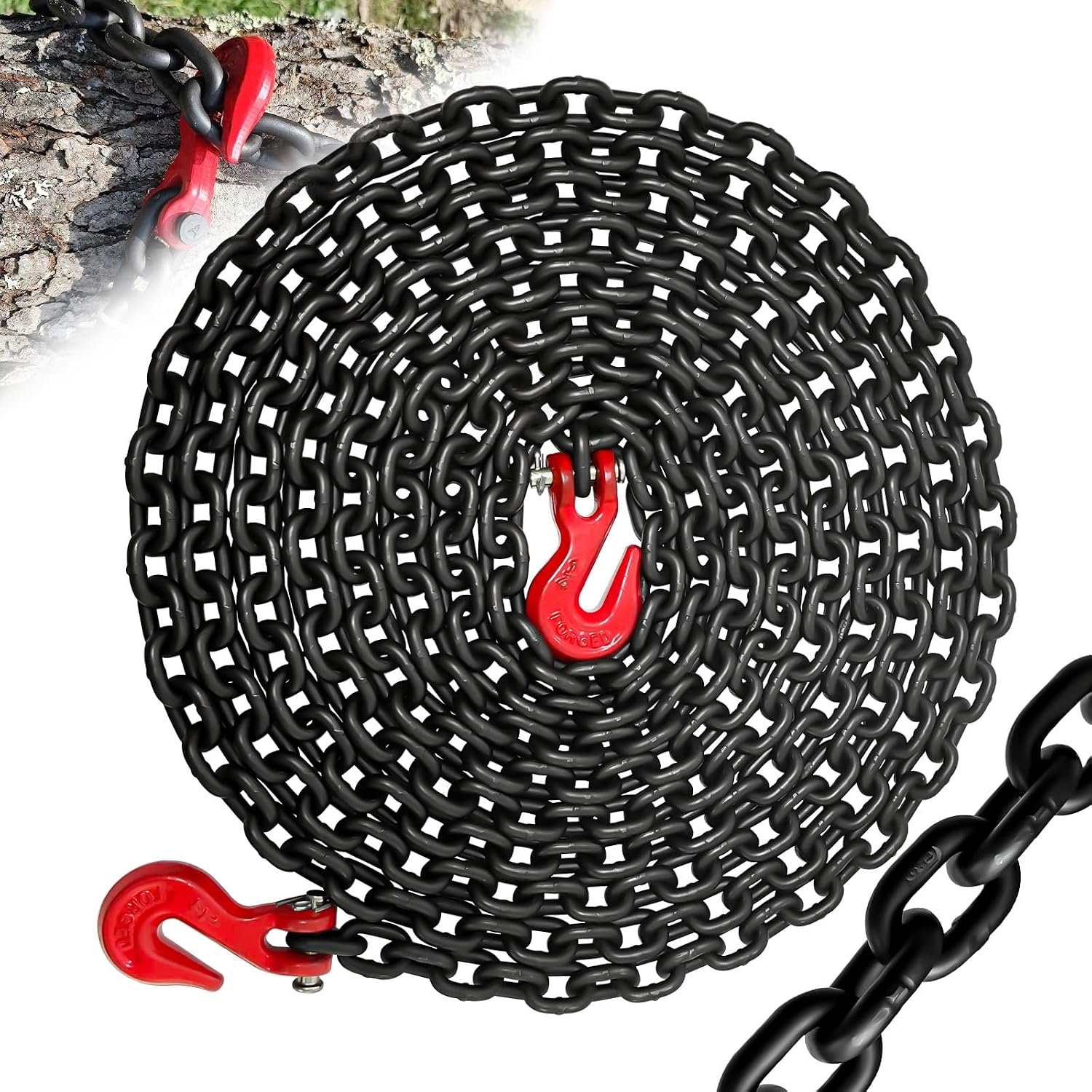 G80 Transport Binder Ketting|1/4"×20 FT Heavy Duty Chain Wll 3200LBS Break Strength voor slepen|Log Trailer Veiligheidsketting met grijphaken voor transport|Tie Down Binding Equipment