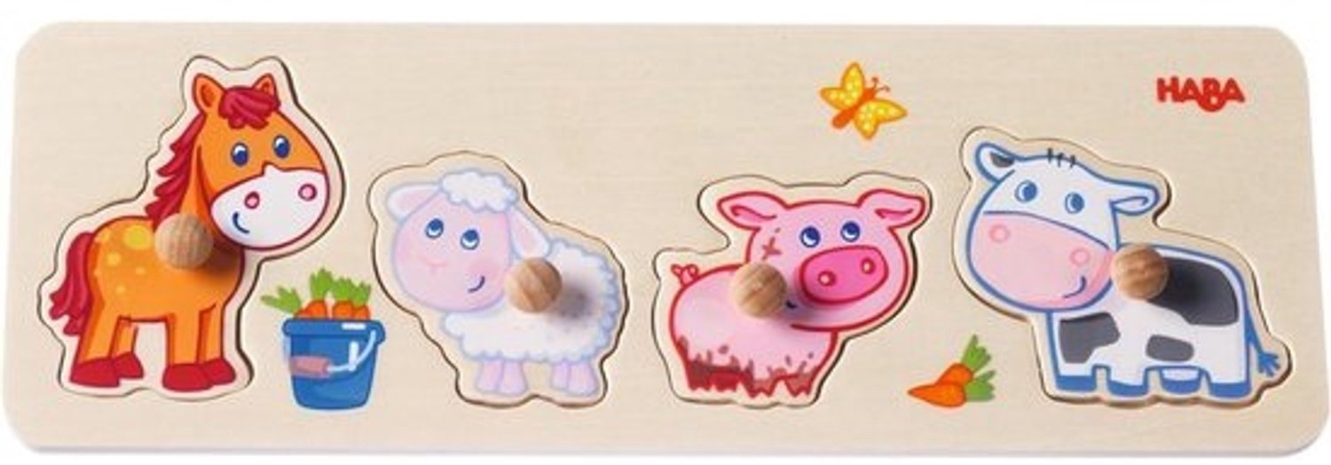Grijppuzzel - Boerderijdieren - Houten puzzel voor kinderen - Grote knoppen