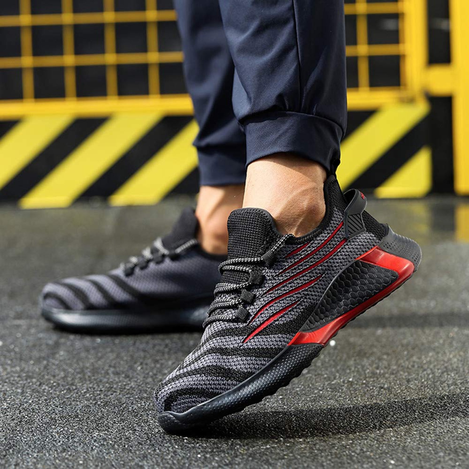 Werkschoenen Heren Veiligheidsschoenen Dames met Stalen Neus Ademende Lichtgewicht Beschermende Schoenen, rood, 45EU - ShopVlot