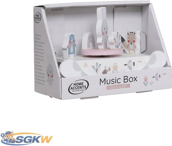 Home Accents Houten Muziekcarrousel – Muziekdoosje met Draaifiguurtjes – 17 cm – Bosdieren (konijn, Beer, Eekhoorn)