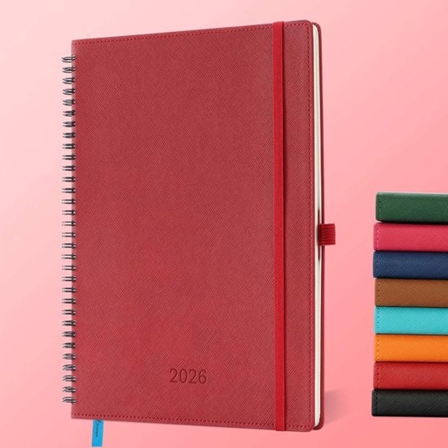 Agenda - 2026 - Weekplanner - Jaarplanner - Voor structuur - aanbrengen - PU-leren kaft - A4-formaat - Rood