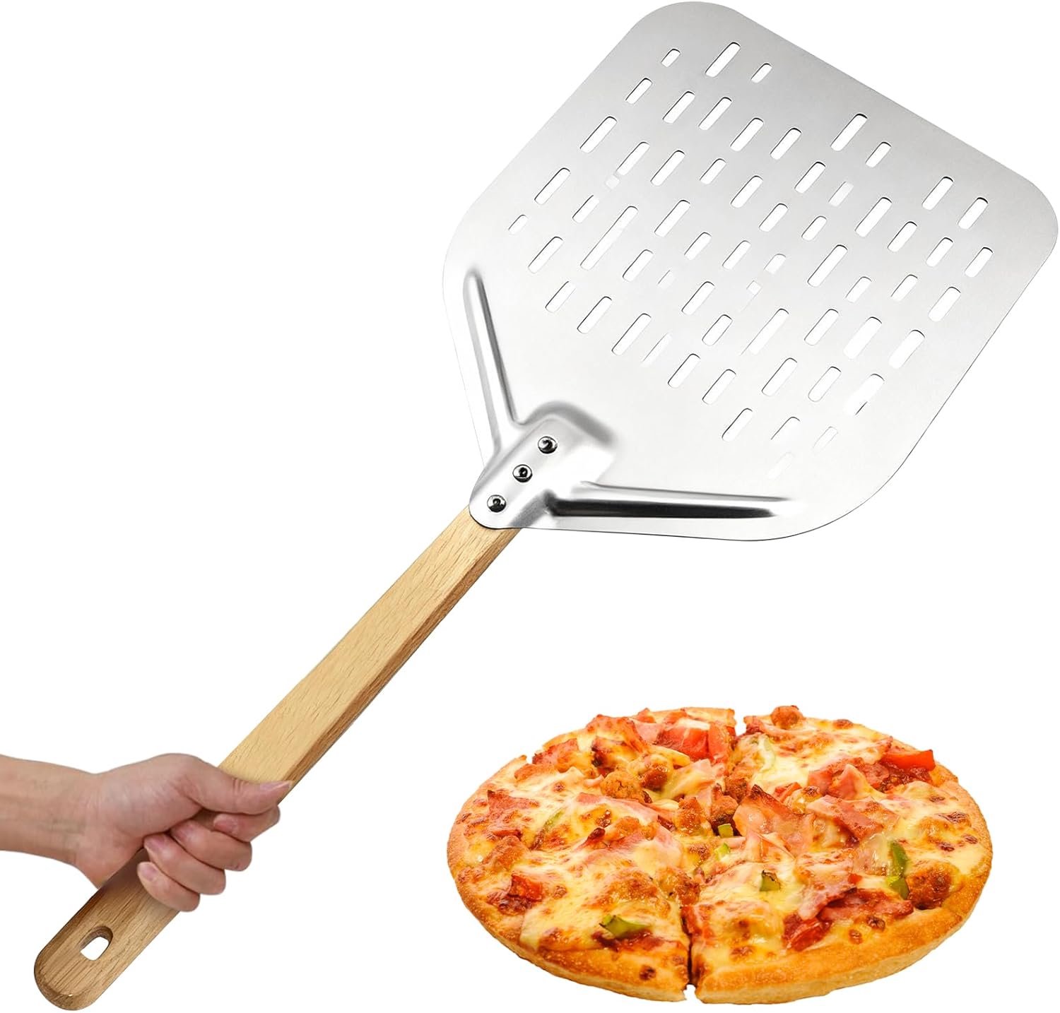 Pizzaschep 30,5 cm - aluminium - afneembare handgreep - ideaal voor zelfgemaakte pizza - ShopVlot