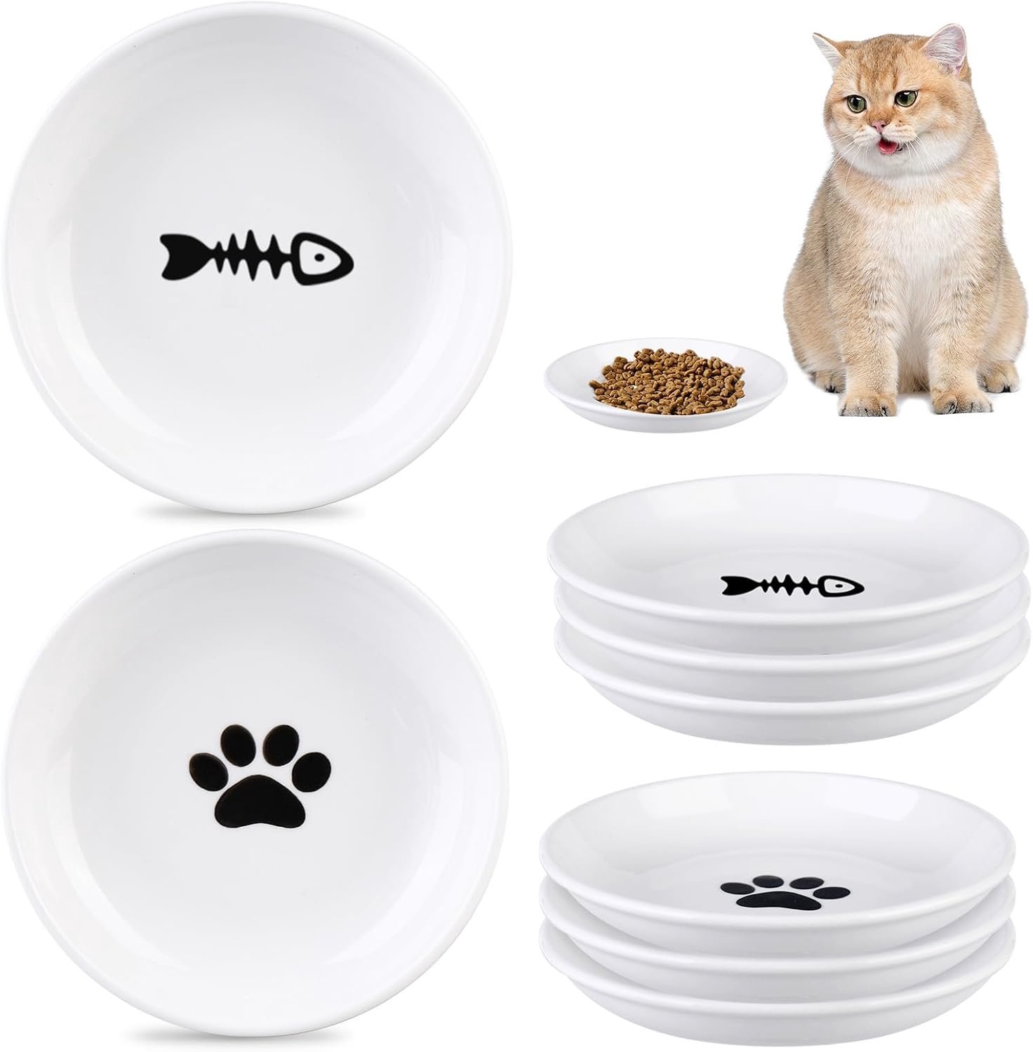 Kat voerbakken set 6-delig - keramiek - vrolijke patronen - ideaal voor meerdere huisdieren - ShopVlot