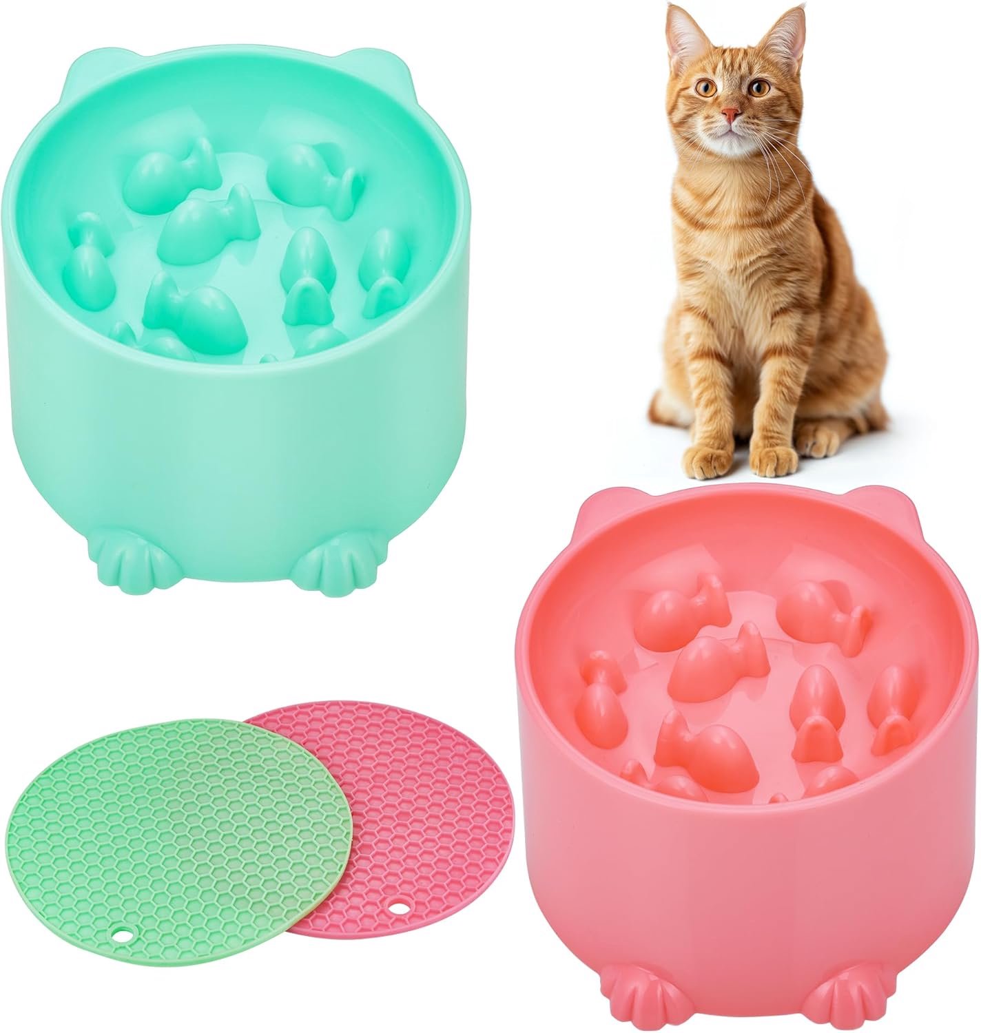 Verhoogde voerbakken voor huisdieren - set van 2 - ergonomisch plastic - nekondersteuning en antislipmat - ShopVlot