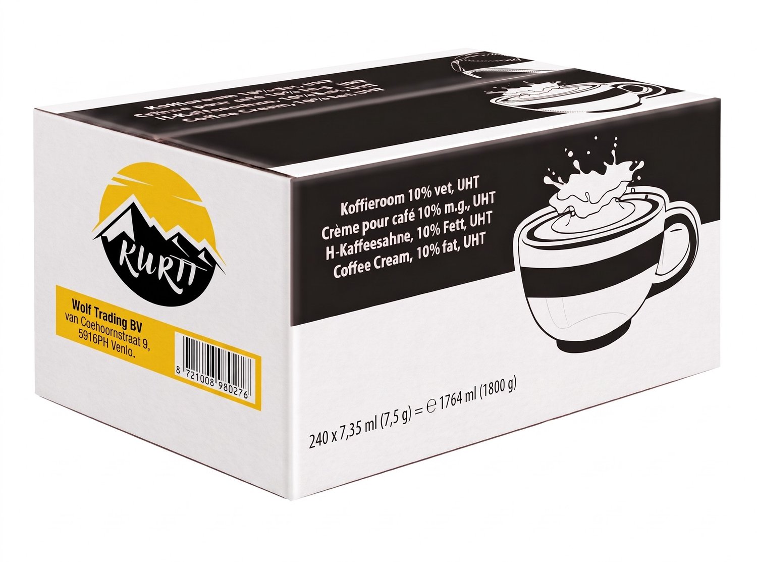 KURTT - Roomcups, koffiemelk, melkcups, koffieroom, 240, stuks in doos x 7,5g