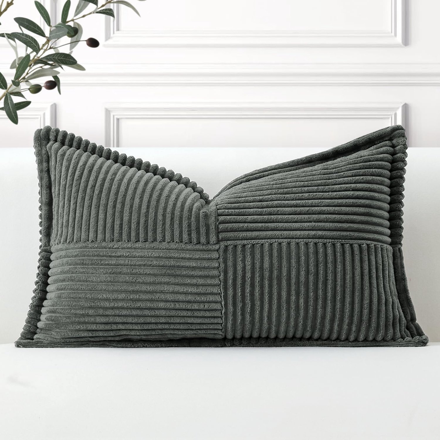 Kussenhoezen 30 x 50 cm - Gestreepte corduroy - Donkergrijs - Decoratieve sierkussens voor bank of bed - ShopVlot