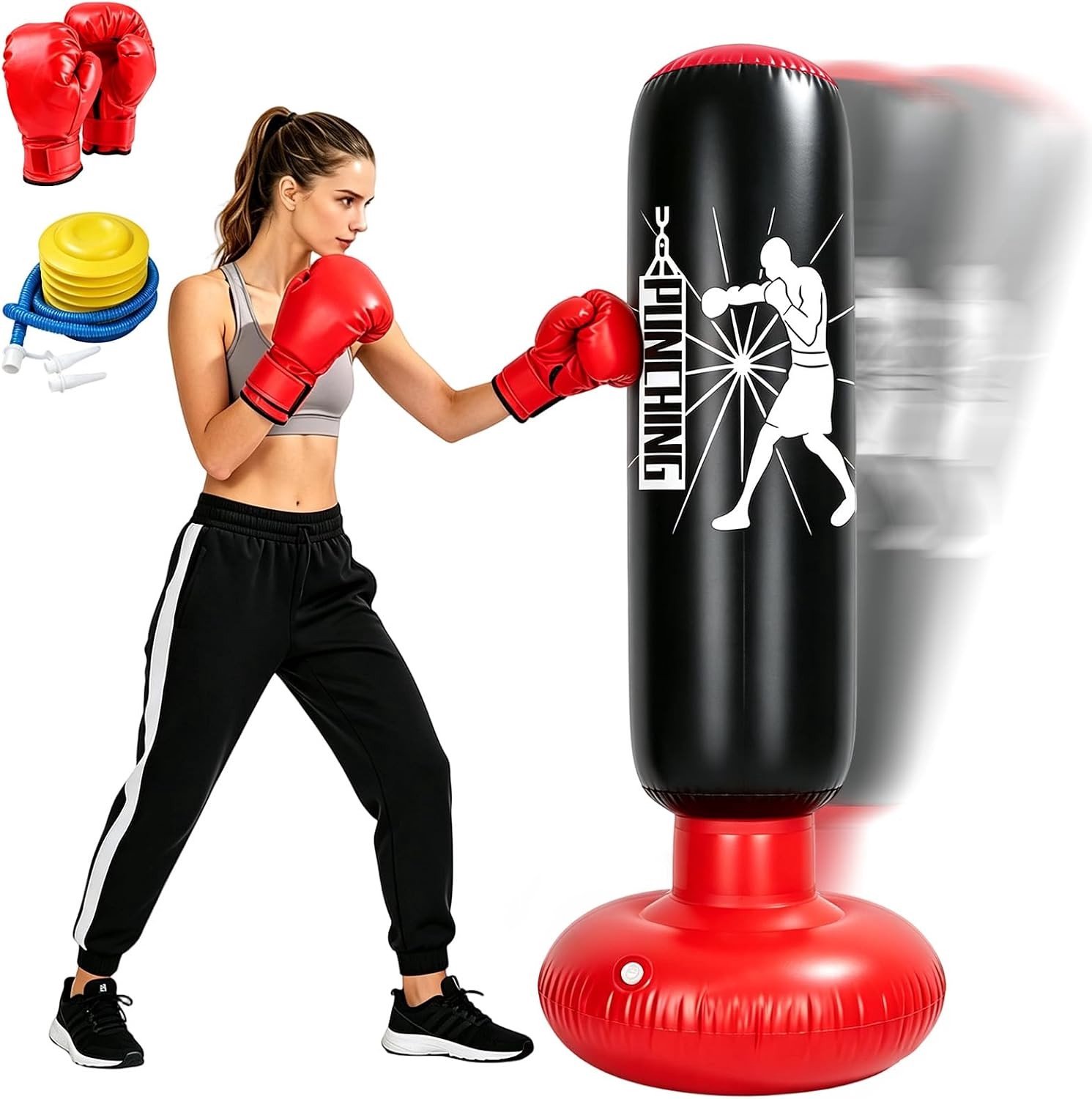 Verstelbare Punching Bag voor Kinderen van 3-12 Jaar - 160 cm Opblaasbare Bokszak met Bokshandschoenen en Pomp - Perfect voor Karate, Taekwondo en MMA Training