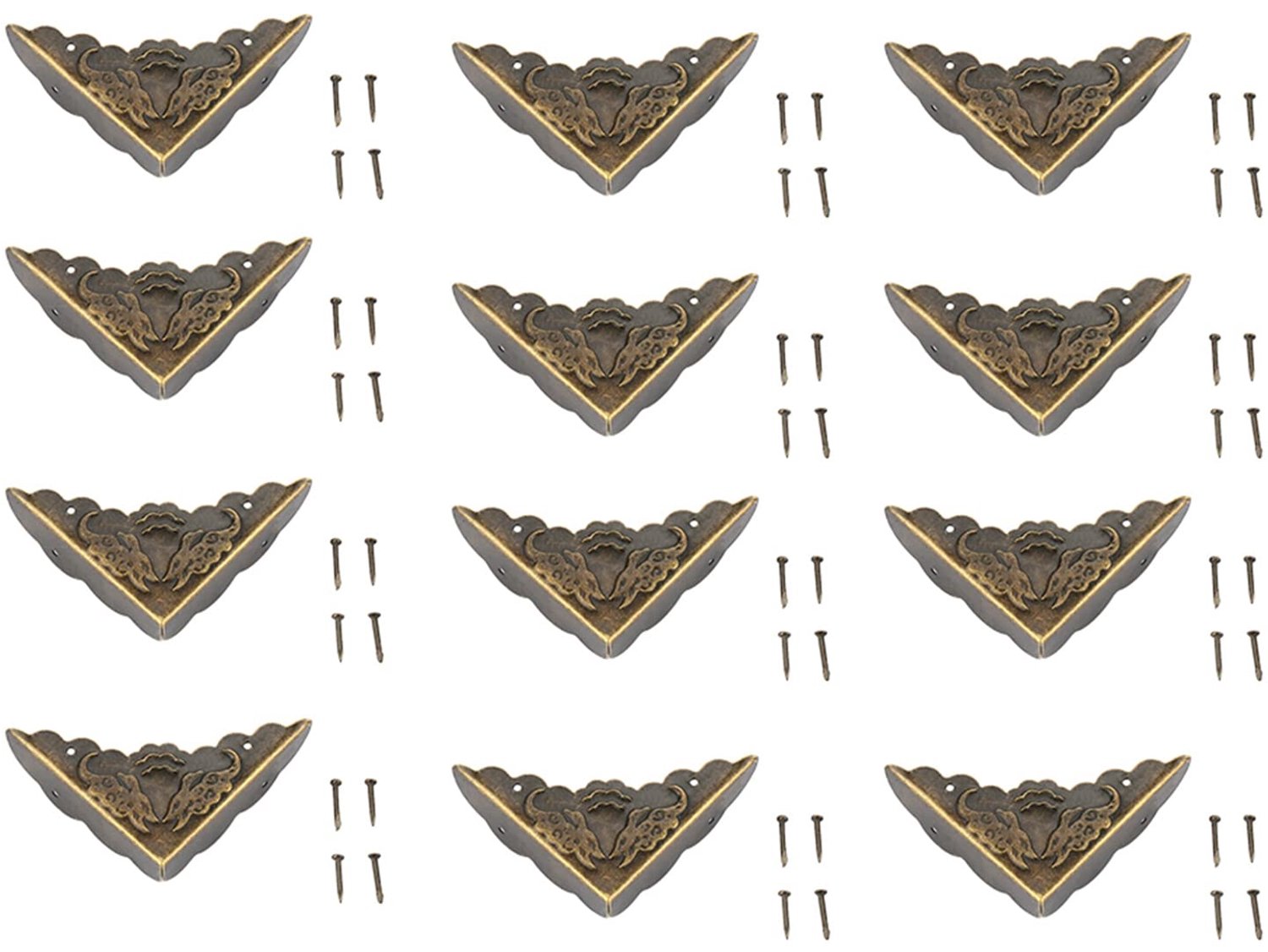 SnelShoppen - 12 Stuks Vintage Bronzen Hoekbeschermers voor Houten Randen - Duurzaam Ijzer - Compacte Decoratieve Voeten voor Meubels en Dozen